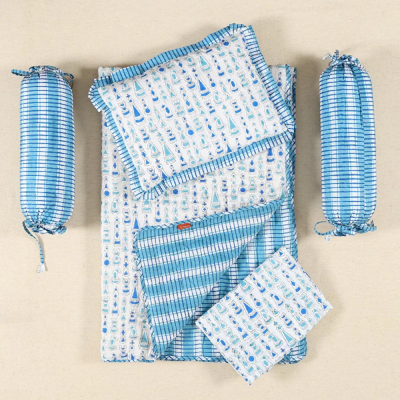 Shatranj Blue Cotton Baby Bedding Set