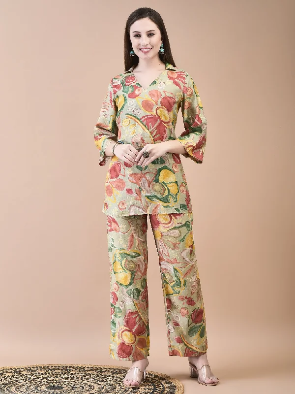 Women Liva Green Abstract Print Co-Ord Set