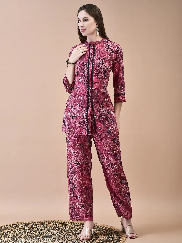 Women Liva Pink Paisley Print Co-Ord Set