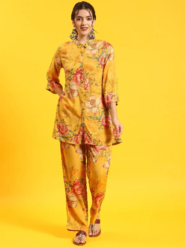 Women Mustard Floral Print Co-Ord Set