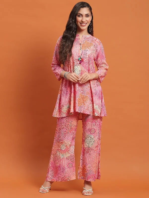 Women Pink Abstract Print Co-Ord Set