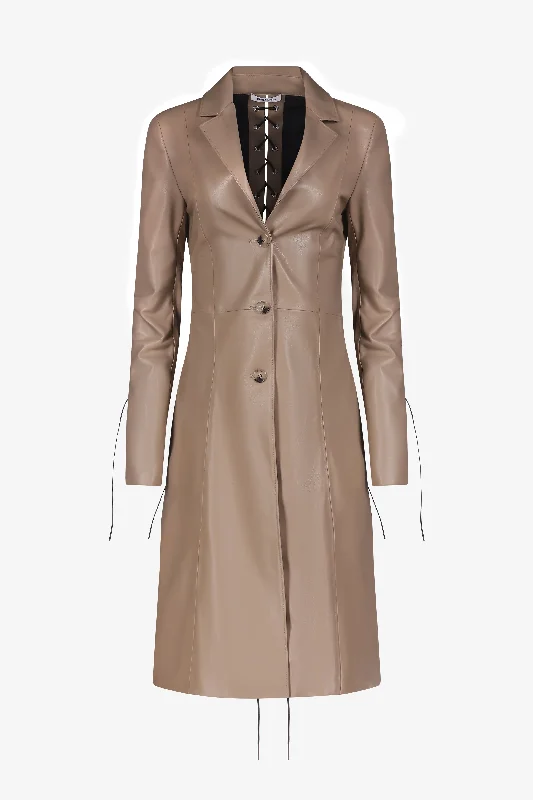 Taupe Leather Lace-Up Coat