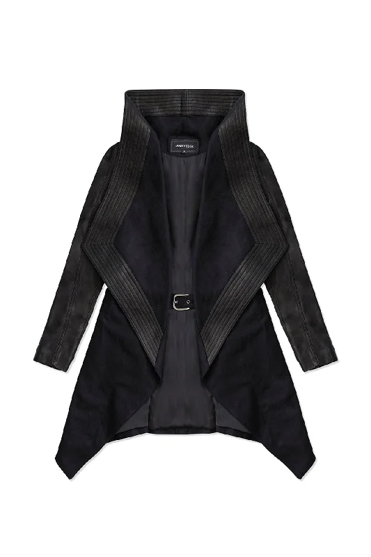 HOODED WOOL COAT IN BLACK