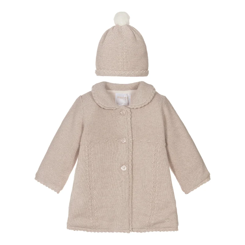 Beige Collared Peacoat & Beanie