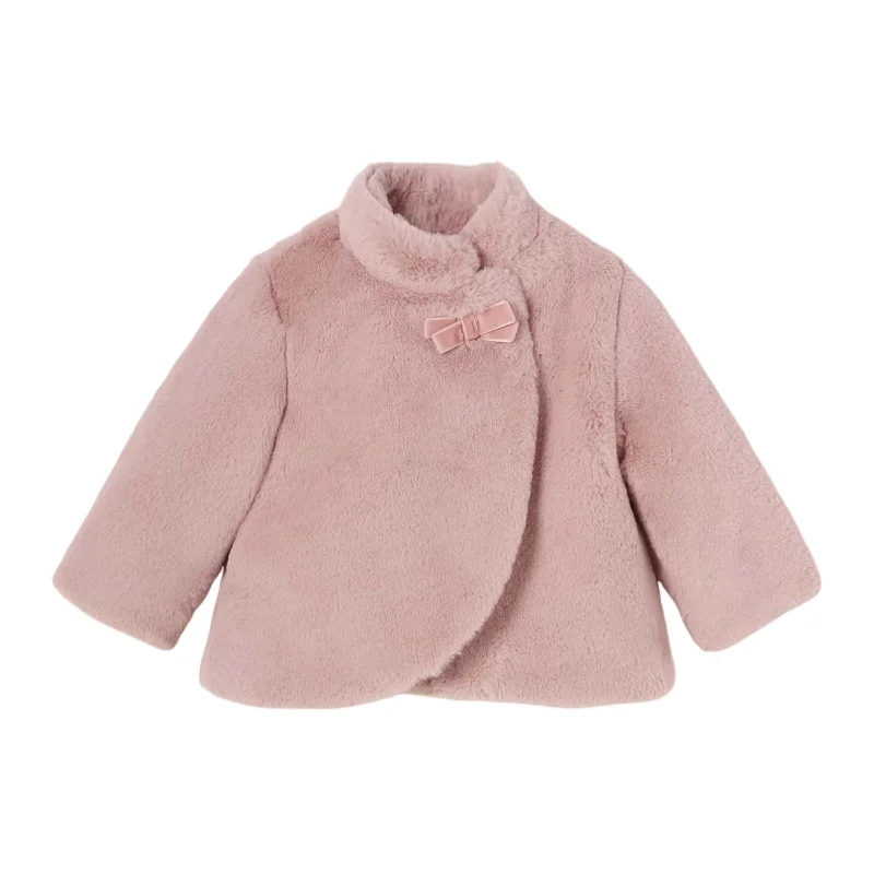 Pink Bow Faux Fur Coat