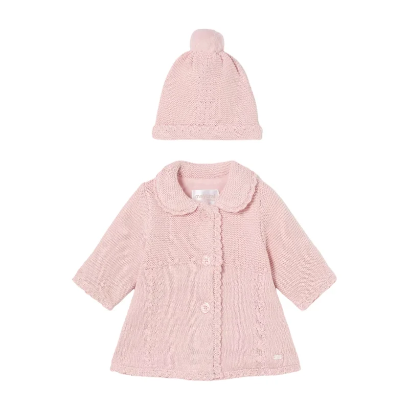 Pink Collared Peacoat & Beanie