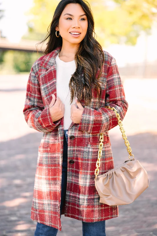 On The List Burgundy Red Plaid Coat