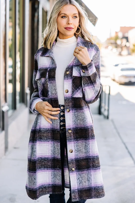 Watch You Go Violet Purple Plaid Coat