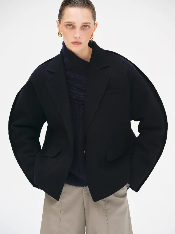 100% Wool Cocoon Coat, Navy