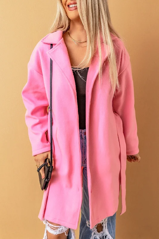 Buttoned Coat With Tie | Pink