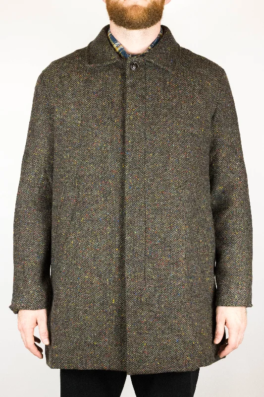 Olive herringbone Irish Tweed Wool Coat