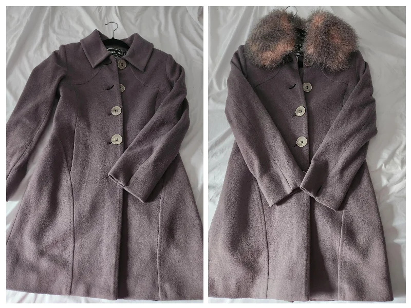 Kensol Purple/Gray wool coat with removable pink fur collar, length 32" Women's - S