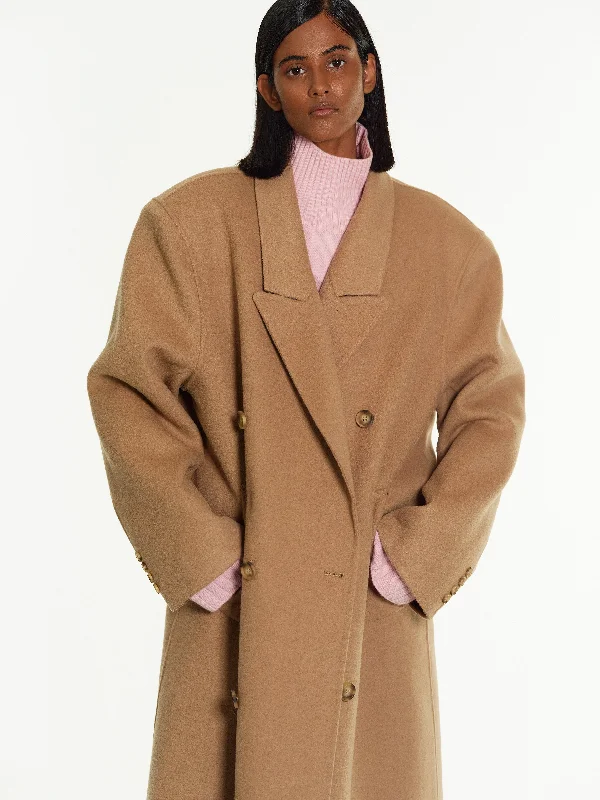 Zvika Padded Shoulder Maxi Coat, Camel