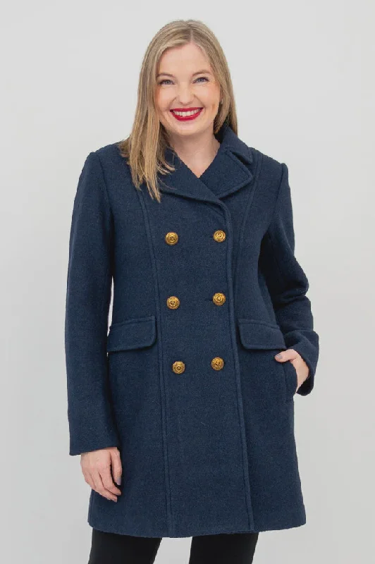 Blue Sky | Vicky Coat, Navy, Boiled Wool