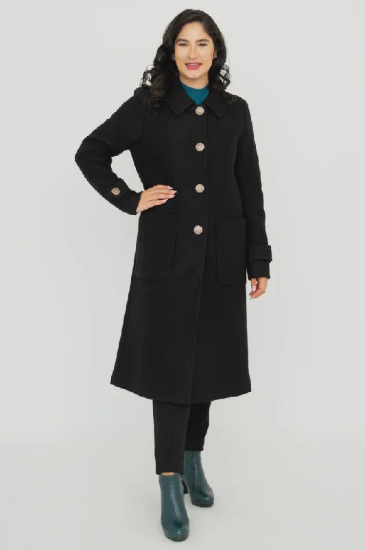 Blue Sky | Edna Coat, Black, Boiled Wool