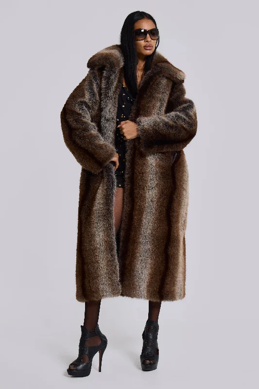 Agyness Brown Faux Fur Coat