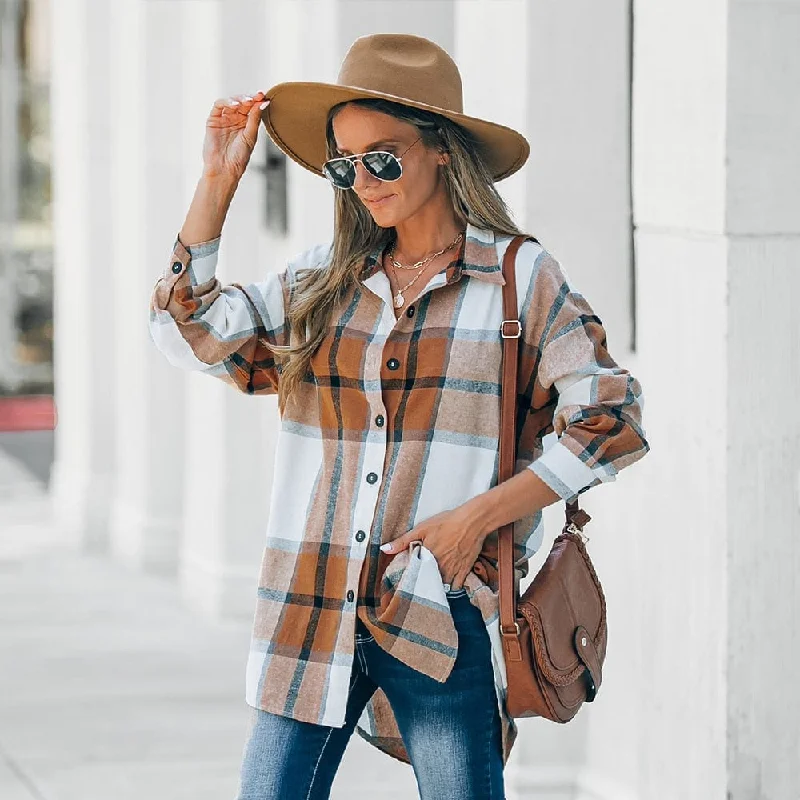 Boho Plaid Long Sleeve Button Up Coat