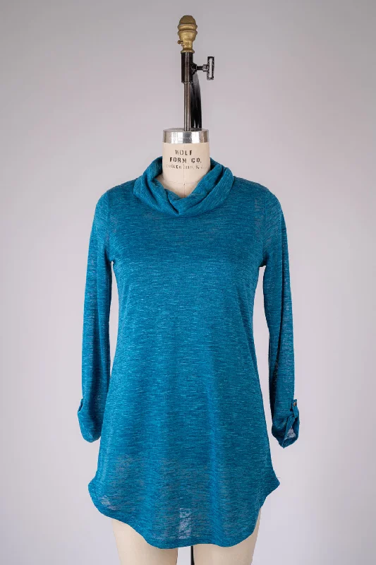 Sheer Blue Cowl Neck Tunic With Adjustable Sleeves and Matching Tank