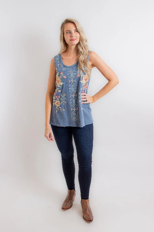 "Isa" Washed Blue Tank Top