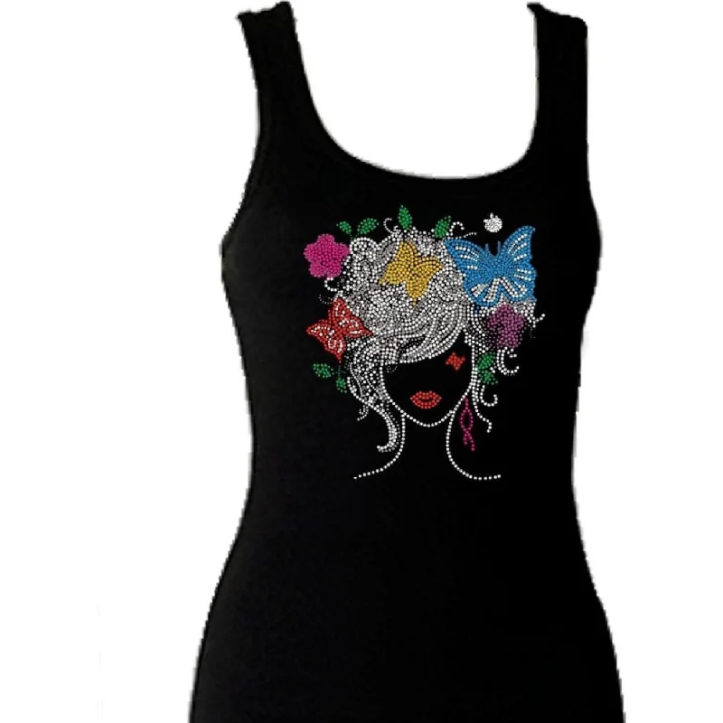 Butterfly Hair Rhinestone Bling Tank Top