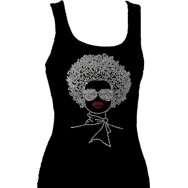 Coco Rhinestone Afro Hair Style Tank Top