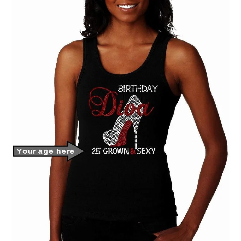 Grown and Sexy Birthday Diva Personalized Rhinestone Tank Top