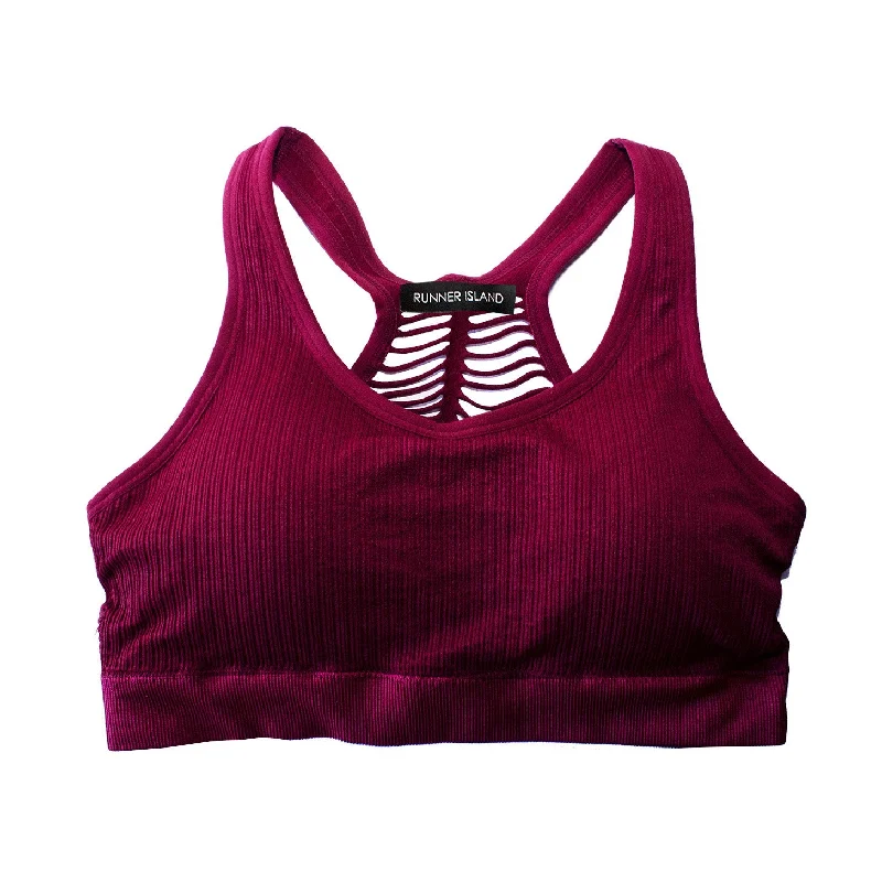 Runner Island Red Wine Ribbed Sports Bra