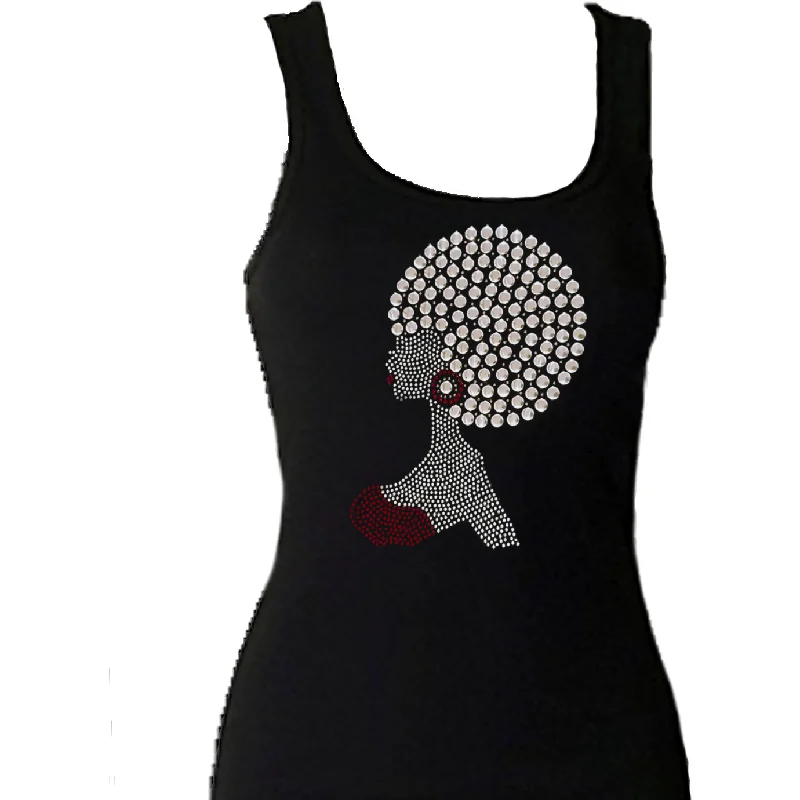 Sasha Rhinestone Studded Afro Hair Style Lady Tank Top