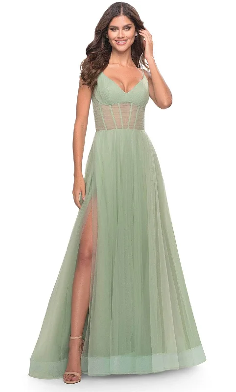 La Femme 31502SC - Corset A-Line Evening Dress with Slit