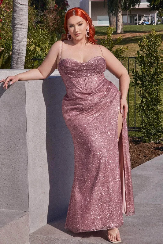 Ladivine CD254C - Cowl Plus Prom Dress with Slit